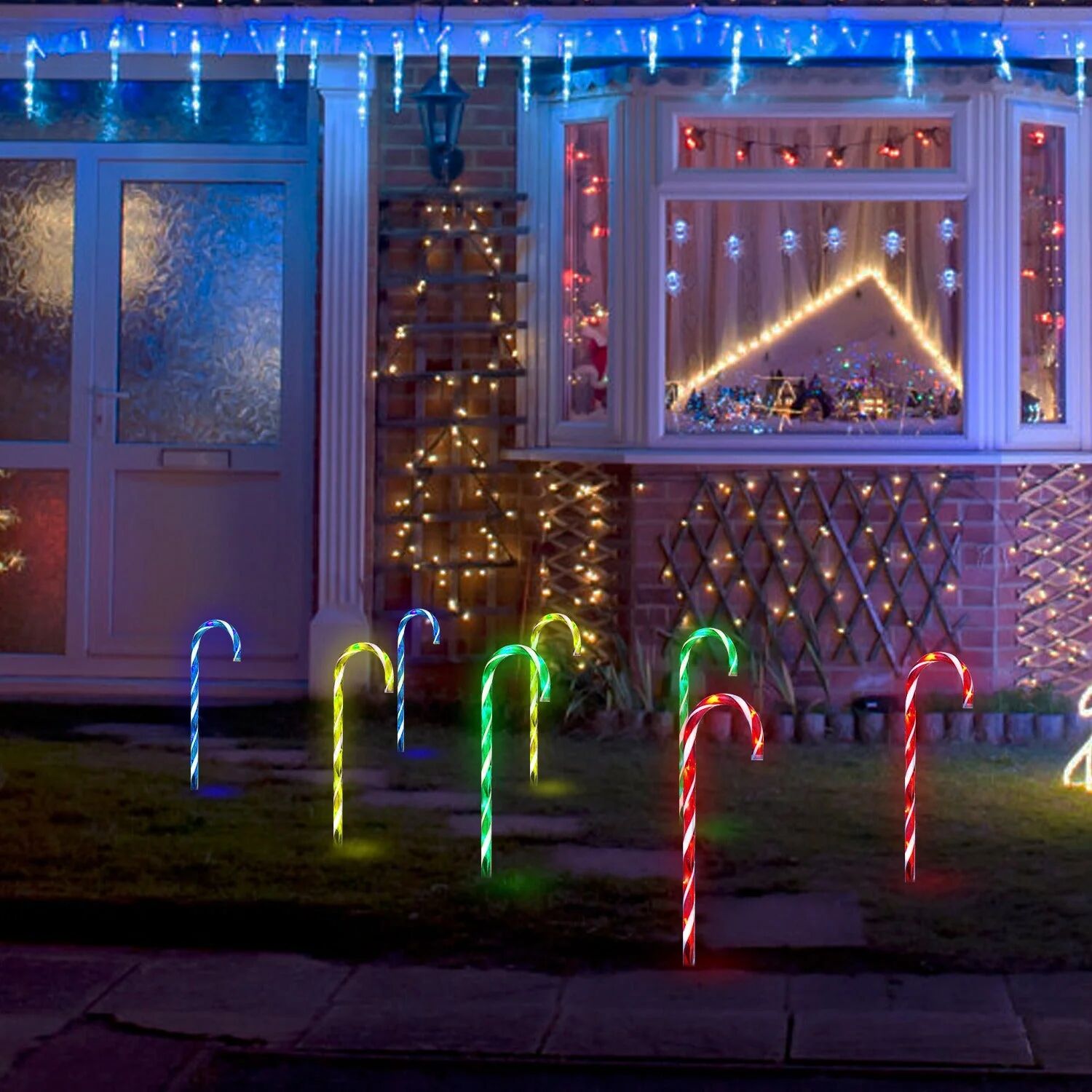 DailySale Solar Christmas Candy Cane Light IP55 Waterproof Stake Light