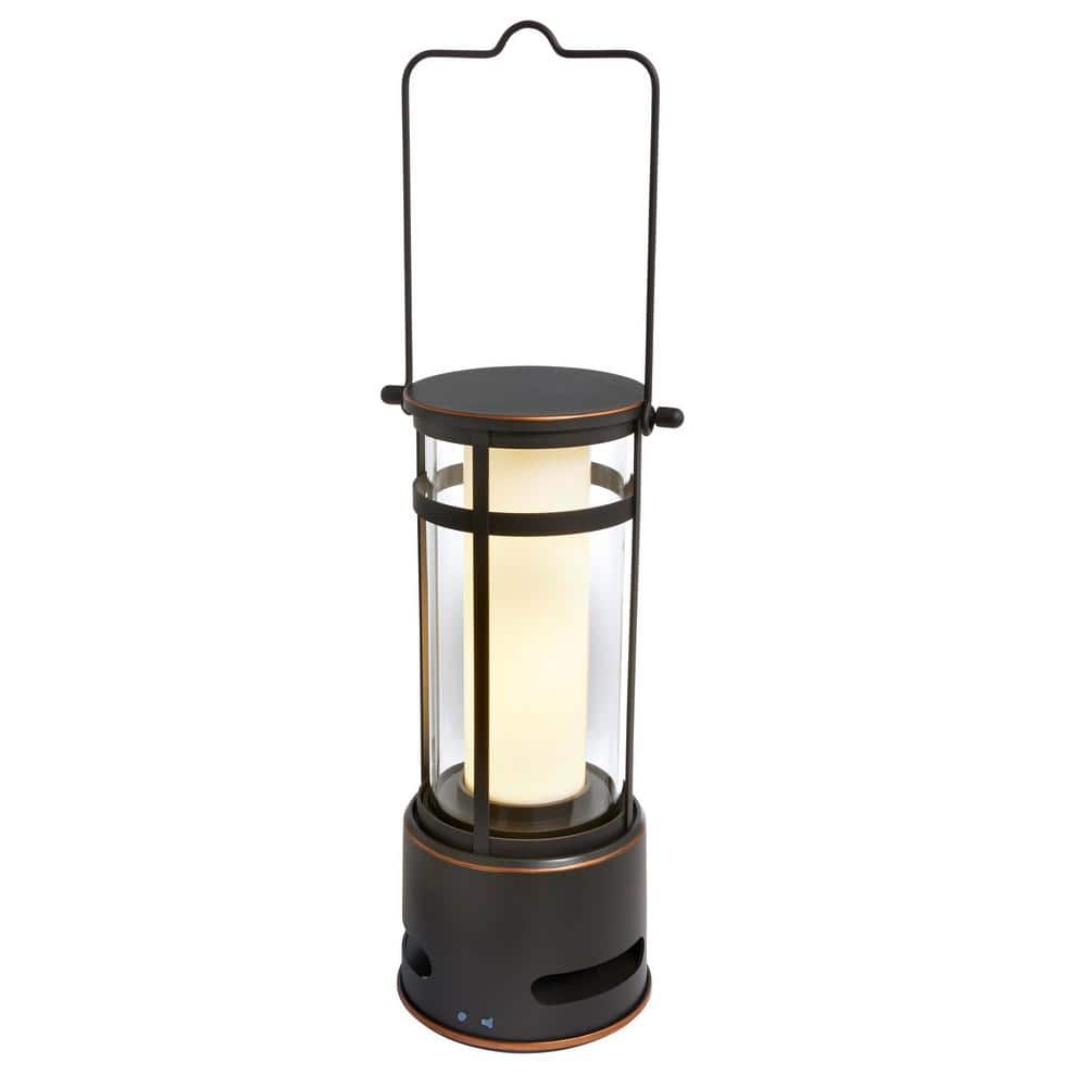 Hampton Bay Oil-Rubbed Bronze Intergrated LED Outdoor Rechargeable Battery-Powered Camping Lantern with Bluetooth Speaker