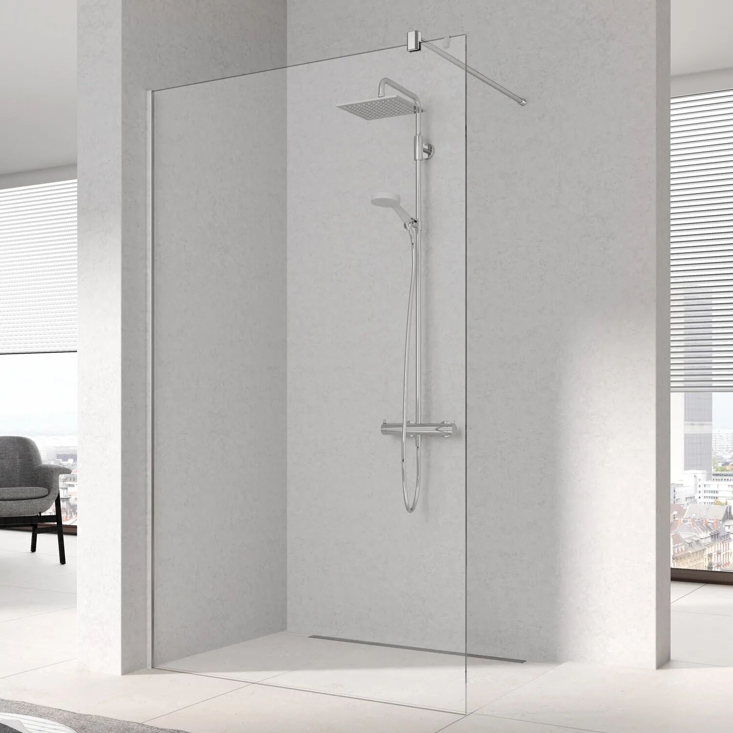 Kermi MENA teilgerahmte WALK-IN Wall mit variabler Stabilisierung 90 cm, schmales Profil MENA B: 90 T: 1,8  H: 200 cm mit variabler Stabilisierung