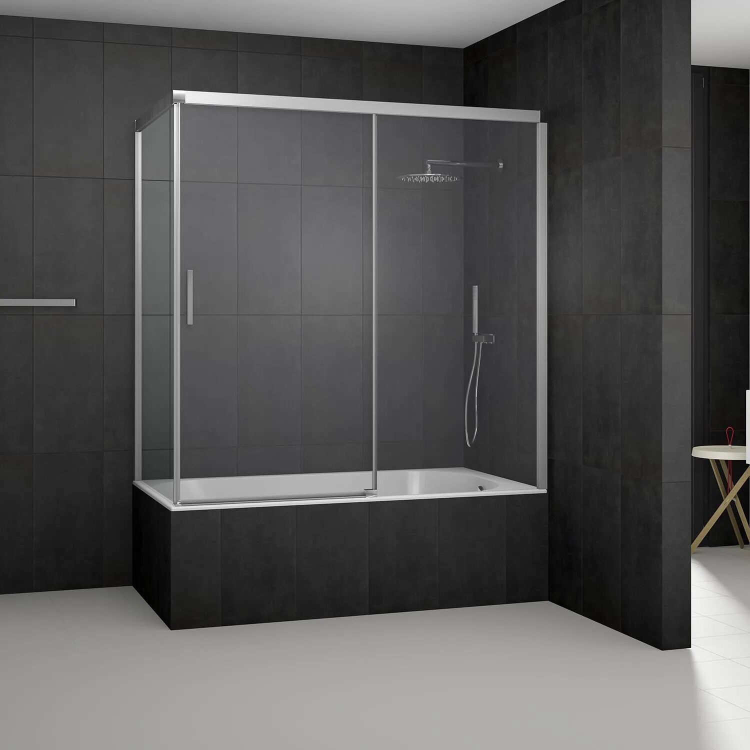 Koralle SL510 Schiebetür für Trennwand auf Badewanne Typ DST2 R, 160 x 160 cm, Schenkel rechts SL510 B: 160 H: 160 cm silber poliert G353516016D61