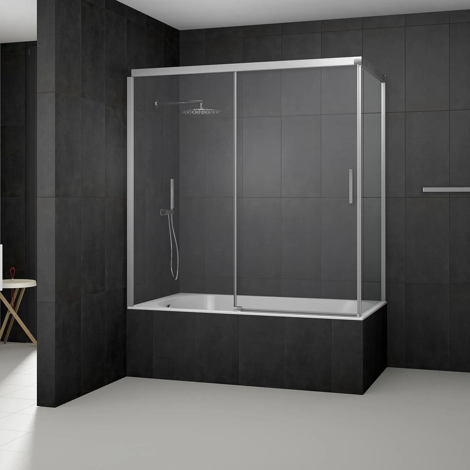 Koralle SL510 Trennwand auf Badewanne Typ WM R, 80 x 160 cm, Schenkel rechts SL510 B: 80 H: 160 cm silber matt G306108016A71