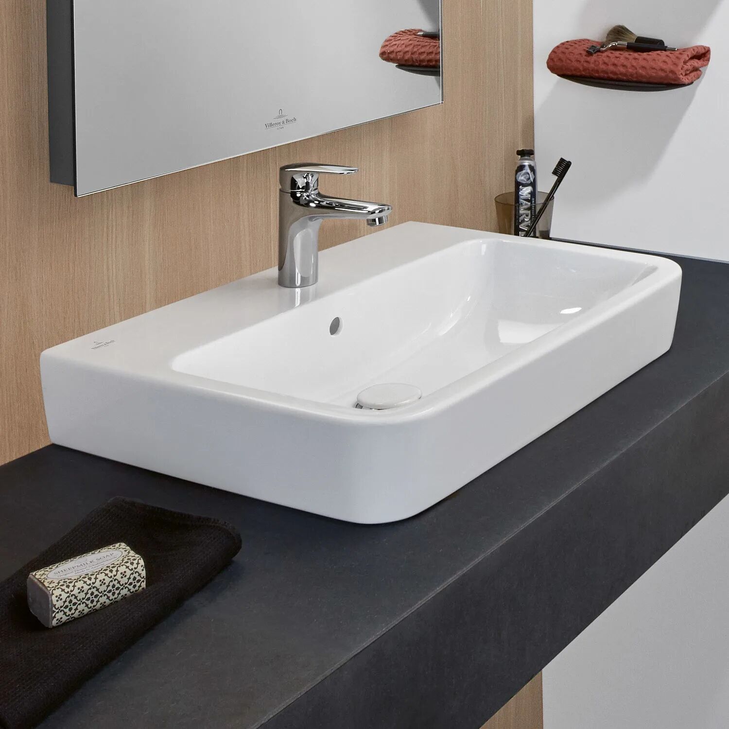 Villeroy & Boch O.novo Aufsatz-Waschtisch 65 x 46 cm mit Überlauf, 1 Hahnloch O.novo B: 65 T: 46 cm weiß 4A41KG01