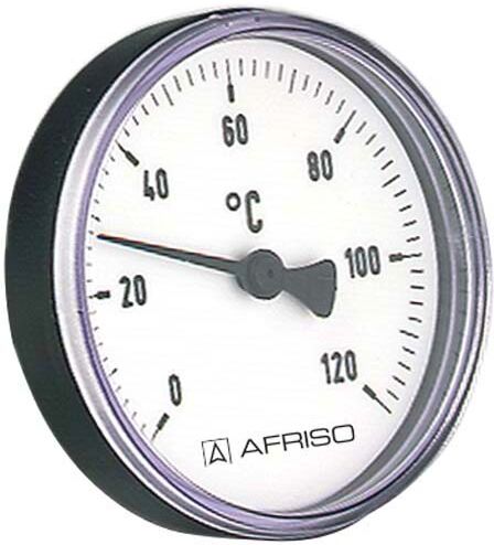 Afriso Bimetall Thermometer 0-120 Grad 63708 Gehäuse 80mm, 40mm Schaft, 1/2" Anschluss