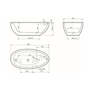 Ottofond Freistehende Badewanne Somerset 185 x 94,5 x 50 cm, weiß