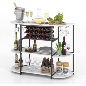 120cm Weinregal mit Glashalter & Regalen, 3 Ebenen Flaschenregal, 120 x 40 x 91 cm (Weiß) - Costway