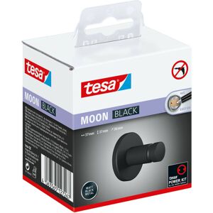 Tesa Moon black Handtuchhaken, matt schwarz, für Bad & wc - für Bäder im Industrial Style und moderne Badezimmer - bohrfrei, inkl. Klebelösung - 37 mm x