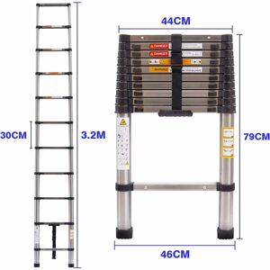 Dayplus - Verlängerungsleiter, 3,2 m Edelstahl-Mehrzweckleiter für den täglichen Haushalt oder Hobbys, 150 kg Tragfähigkeit, 30 cm Sprossenabstand,