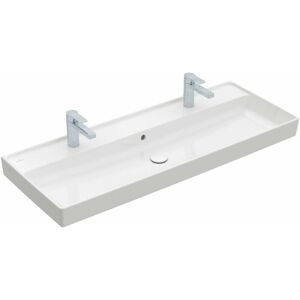 Villeroy & Boch Villeroy&boch - Collaro Schrankwaschtisch, 1200 x 470 mm, 2 Hahnlöcher, mit Überlauf, ungeschliffen, 4A33C4, Farbe: Weiß Ceramicplus - 4A33C4R1