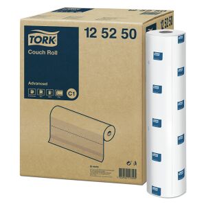 Essity Professional Hygiene Germany GmbH Tork Advanced Liegenabdeckung, Tissue, 2-lagig, hochweiß, perforiert, geprägt, 50 x 38 cm, C1, 1 Karton = 9 Rollen x 50 m = 1.184 Abschnitte