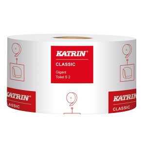 Metsä Tissue KATRIN Classic Gigant S 2 Toilettenpapier ø19cm, aus Recyclingpapier, 2-lagig,10,0 x 12,5 cm, weiß, 1 Paket = 12 Rollen à 1600 Blatt