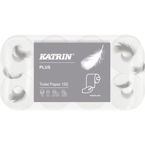 Metsä Tissue KATRIN Plus Toilet 150 Toilettenpapier, Starke, qualitativ hochwertige konventionelle Toilettenpapierrollen, 4-lagig, 1 Packung = 8 Rollen à 150 Blatt