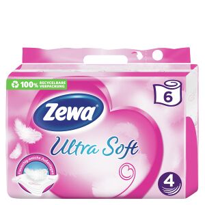 Essity Germany GmbH Zewa Ultra Soft Toilettenpapier, 4-lagig, Toilettentuch für den persönlichen Pflegemoment, 1 Packung = 6 Rollen à 150 Blatt