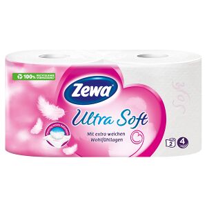 Essity Germany GmbH Zewa Ultra Soft Toilettenpapier, 4-lagig, Toilettentuch für den persönlichen Pflegemoment, 1 Packung = 2 Rollen à 150 Blatt