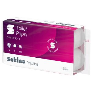 WEPA Professional GmbH Satino prestige Toilettenpapier, 4-lagig, hochweiß, MT1, Saugstarkes WC-Papier aus Zellstoff-Mix, 1 Paket = 9 Packungen x 8 Rollen à 150 Blatt