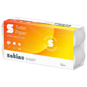 WEPA Professional GmbH Satino smart Toilettenpapier, weiß, 9,5 x 11 cm, MT1-kompatibel, Kleinrollen 2-lagig aus 100 % Recyclingpapier, 1 Paket = 6 x 8 = 48 Rollen á 400 Blatt