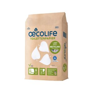 Fripa Markenvertriebs GmbH Fripa oecolife Toilettenpapier, RECYCLING, 3-lagig, Besonders weiches und nachhaltiges Klopapier aus recyceltem Material, 1 Beutel = 6 Rollen à 150 Blatt