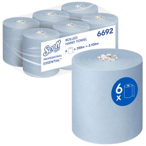 Kimberly Clark Professional SCOTT® Essential™ Handtuchrolle, 19,8 cm x 350 m, 1-lagiges Papierhandtuch mit Airflex-Technologie, 1 Karton = 6 Rollen, blau