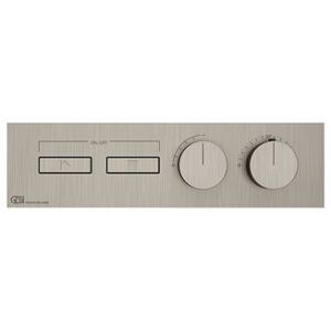 Gessi HI-FI, Fertigmontageset für 3/4 Hochleistungs-Unterputz-Thermostat mit Tasten-Bedienung nur zur horizontalen Montage, 2 separate Ausgänge, 63012, Farbe: Finox Optik