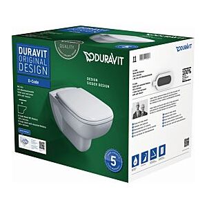 Duravit D-Code Wand Tiefspül WC 45700900A1 weiss, Set mit WC und WC-Sitz, rimless