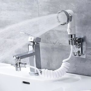 Håndvask Brusesæt, tre dyser tilgængelige Vandhane brusehoved med 1,5 m teleskopisk slange, praktisk til badeværelse og køkken (hane ikke inkluderet) Hy