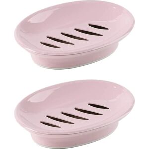 2-delad tvålbeholder med avloppstvålhållare Enkel att rengöra tvål som holder torrt Stoppa mosig tvålbricka för duschbadkök (rosa)