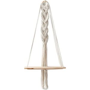 Macrame væghængende træhylde, boho vægdekoration tapet planteholder