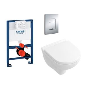 Komplet Pakke Med Villeroy & Boch O.Novo Compact Væghængt Toilet, Grohe Cisterne, Betjeningsplade Og Softclose Sæde