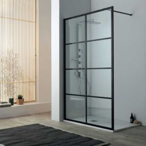 Lavabo Walk In Brusevæg, 110 Cm, Klart Glas, Mat Sort Profil