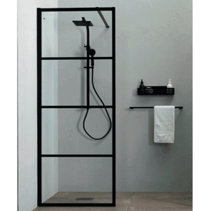 Lavabo Walk In Brusevæg, 90 Cm, Klart Glas, Mat Sort Profil