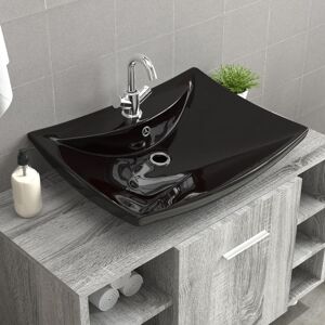 vidaXL keramisk rektangulær håndvask m. overløb & hul til hane sort