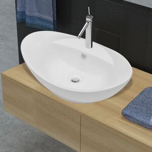 vidaXL Luksuriøs håndvask med overløbshul og afløbshul oval keramik