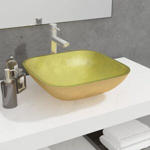 vidaXL håndvask 42x42x14 cm glas guldfarvet