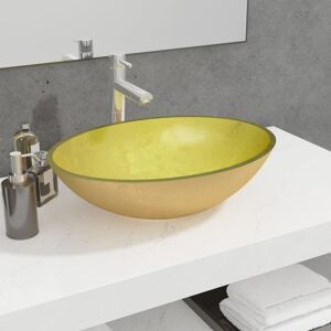 vidaXL håndvask 50x37x14 cm glas guldfarvet