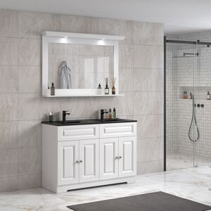 Hangzhou Hongshi Trading Modenidesign 120 Cm Hvid Mat Badeværelsesmøbel M/sort Håndvask Og Spejl