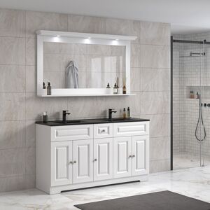 Hangzhou Hongshi Trading Modenidesign 150 Cm Hvid Mat Badeværelsesmøbel M/sort Håndvask Og Spejl