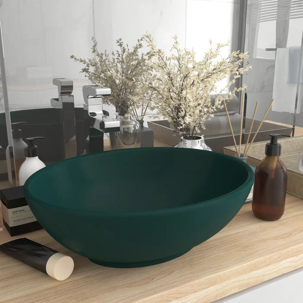 vidaXL luksuriøs håndvask 40x33 cm keramisk oval mat mørkegrøn