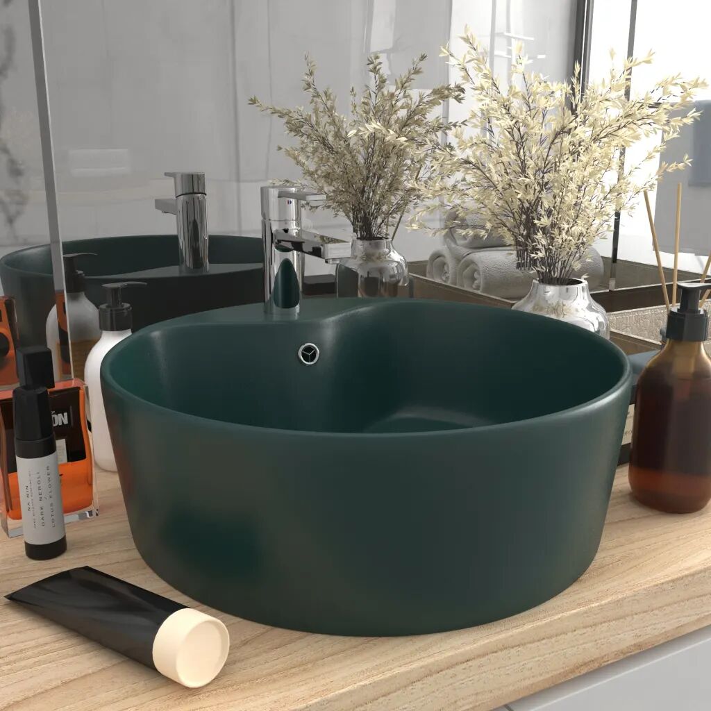 vidaXL luksuriøs håndvask med overløb 36x13 cm keramik mat mørkegrøn