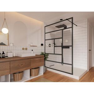 Shower & Design Mampara de ducha italiana estilo industrial SEFANA - 140x200 cm - negro