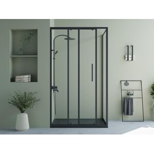 Shower & Design Mampara de ducha fija con puerta corredera negro mate estilo industrial - 120 x 80 x 195 cm - TORONI