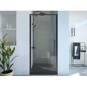 Shower & Design Puerta de ducha pivotante de metal negro mate de estilo industrial - 90 x 195 cm - TAMRI