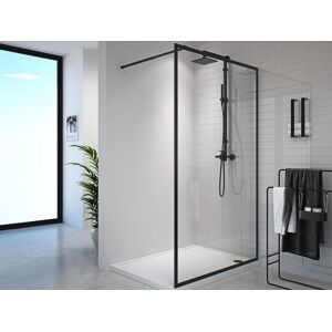 Shower & Design Mampara de ducha italiana - 120 x 200 cm - Negro mate - Cristal templado - AMBERI