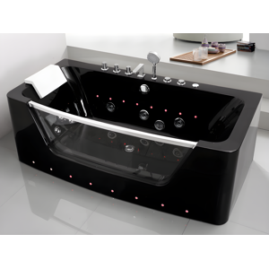 Shower & Design Bañera de hidromasaje acristalada con leds DYONA - 1 plaza - 260 L - 85x170x58cm - Negra