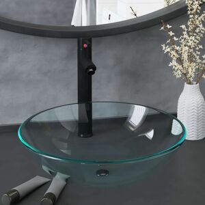 vidaXL Lavabo con grifo y tapón pulsador cristal templado transparente