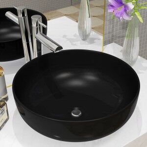 vidaXL Lavabo Redondo De Cerámica Negro 41.5x13.5 Cm