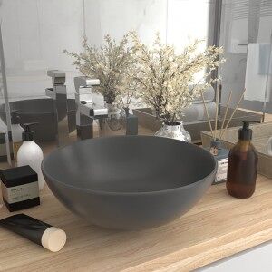 vidaXL Lavabo De Cuarto De Baño Redondo Cerámica Gris Oscuro