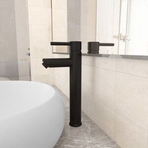 vidaXL Grifo Mezclador De Cuarto De Baño Negro 12x30 Cm