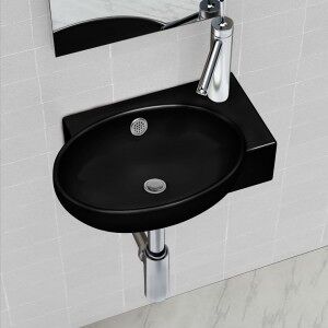 vidaXL Lavabo Redondo De Cerámica Con Orificio De Grifo/desagüe Negro