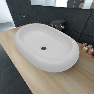 vidaXL Lavabo Ovalado De Cerámica Blanco 63x42 Cm