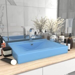 vidaXL Lavabo De Lujo Con Grifo Cerámica 60x46 Cm Azul Claro