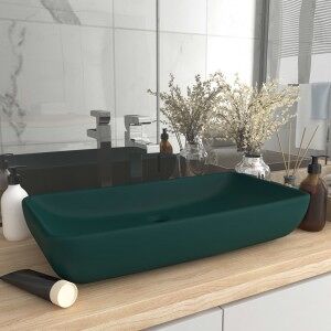 vidaXL Lavabo Rectangular De Lujo Cerámica Verde Oscuro Mate 71x38cm